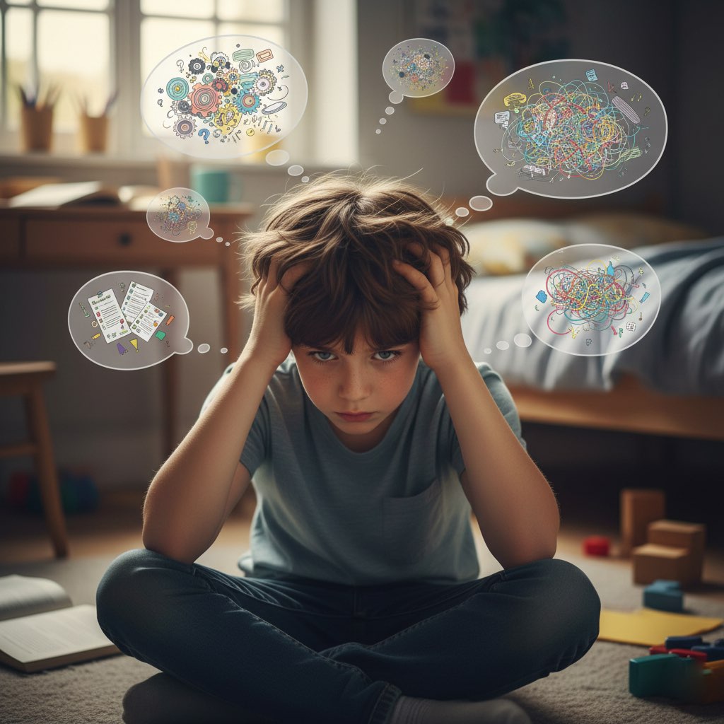 chłopiec ma mętlik w głowie