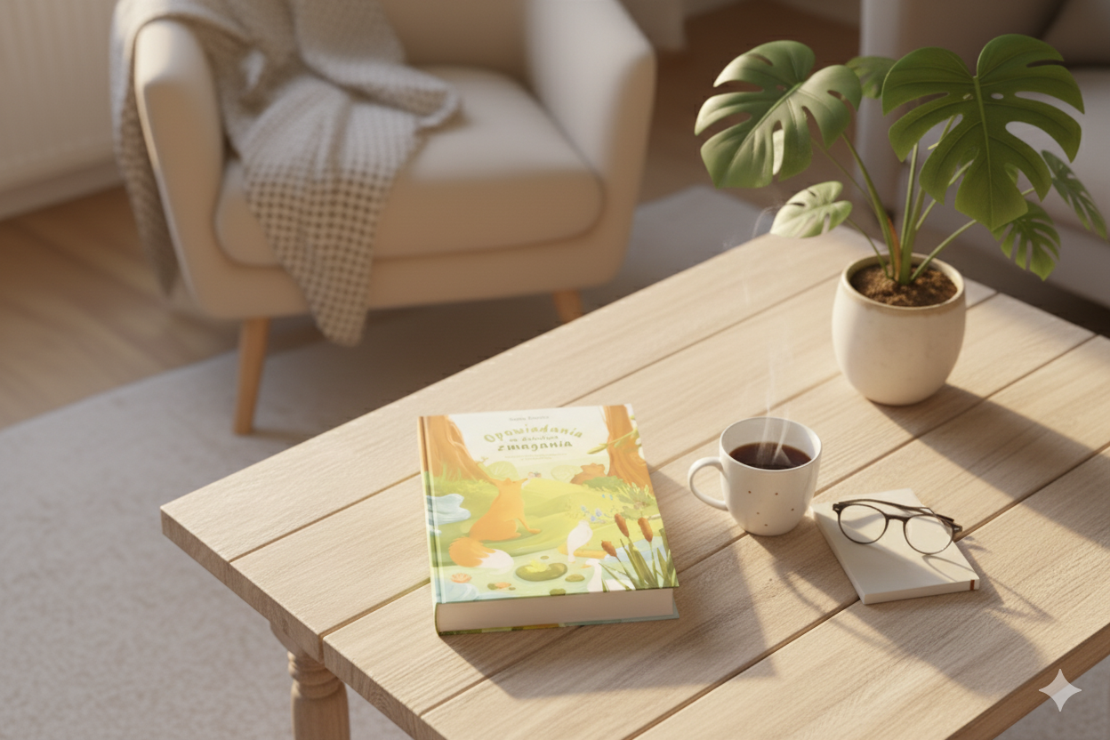 Książka "Opowiadania na dziecięce zmagania" na stole